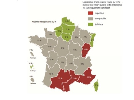 Carte de l'usage du cannabis en France métropolitaine. Enquête Escapad 2014 – Exploitation régionale, OFDT