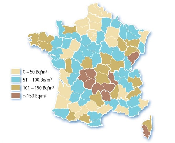 Carte des concentrations en radon en France. IRSN.