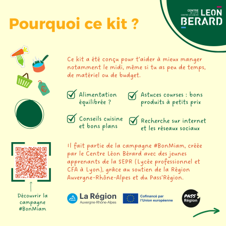 Kit pour aider les 15-25 ans à mieux manger, notamment le midi, même par manque de temps, de matériel ou de budget